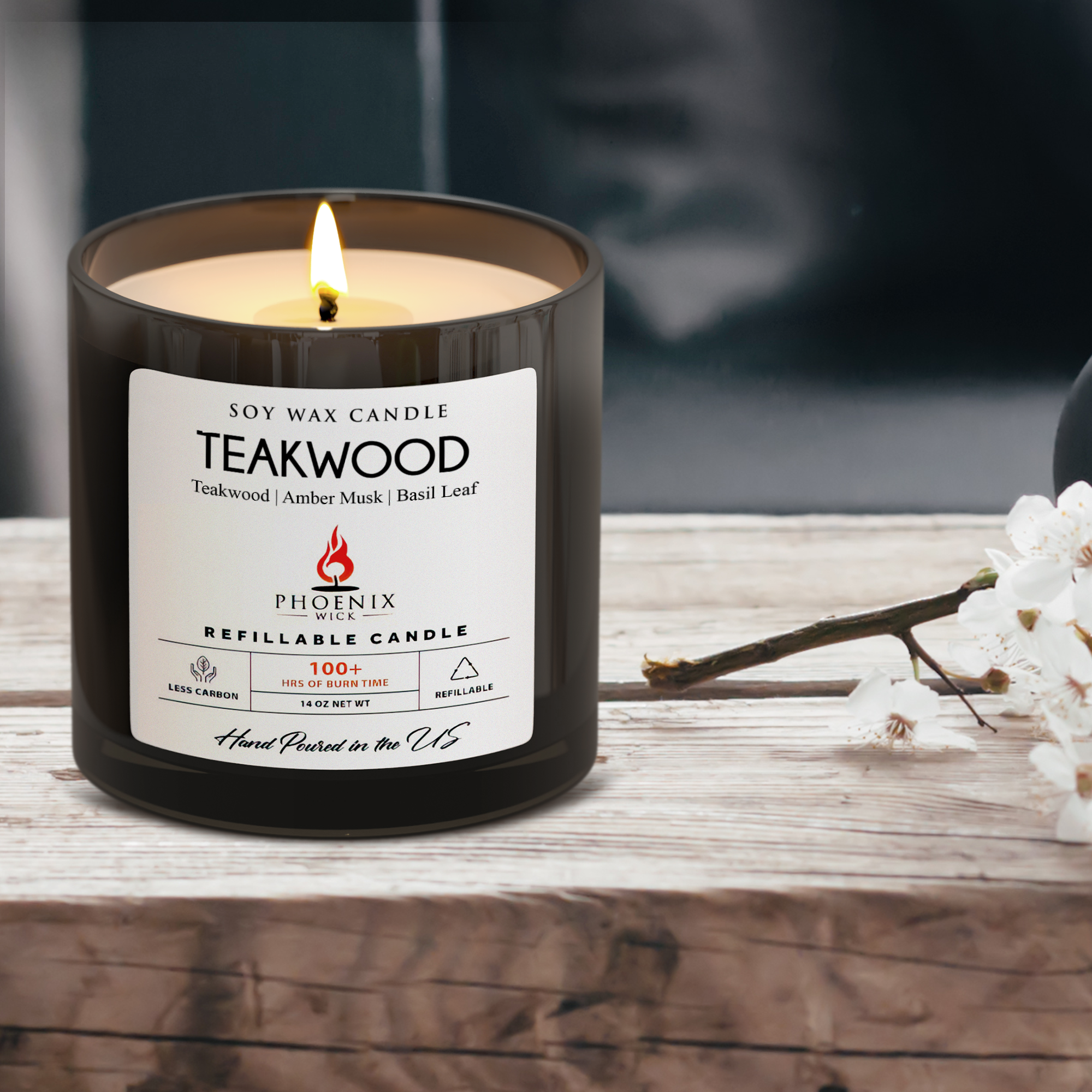 Teakwood - 14oz Filled Candle - Phoenix Wick